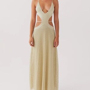 Peppermayo sage maxi Sundress Plunge Neckline, open/low back with side cut outs